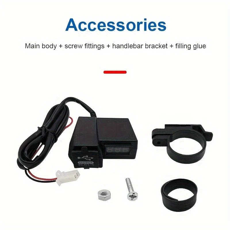 12V Motorrad Wasserdichtes Dual-USB-Ladegerät mit Voltmeter-Anzeige 2 USB-Anschlüsse 3.1A Ladegerät Lenkerinstallation