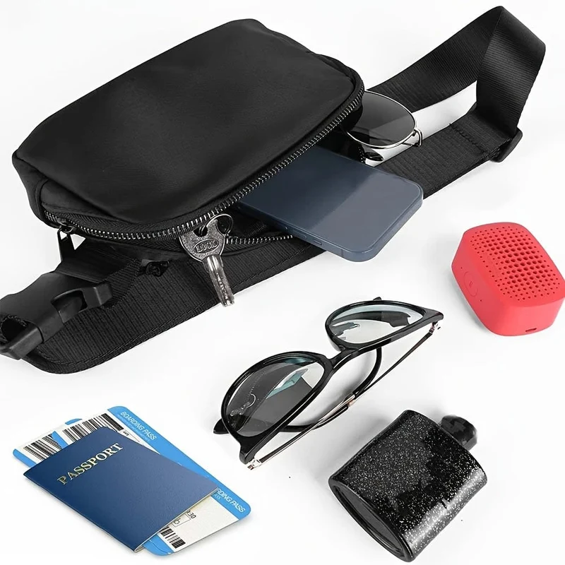 Schwarze Unisex-Mini-Gürteltasche mit verstellbarem Riemen, kleine Gürteltasche für Workout, Laufen, Reisen, Wandern, Urlaubsgeschenke