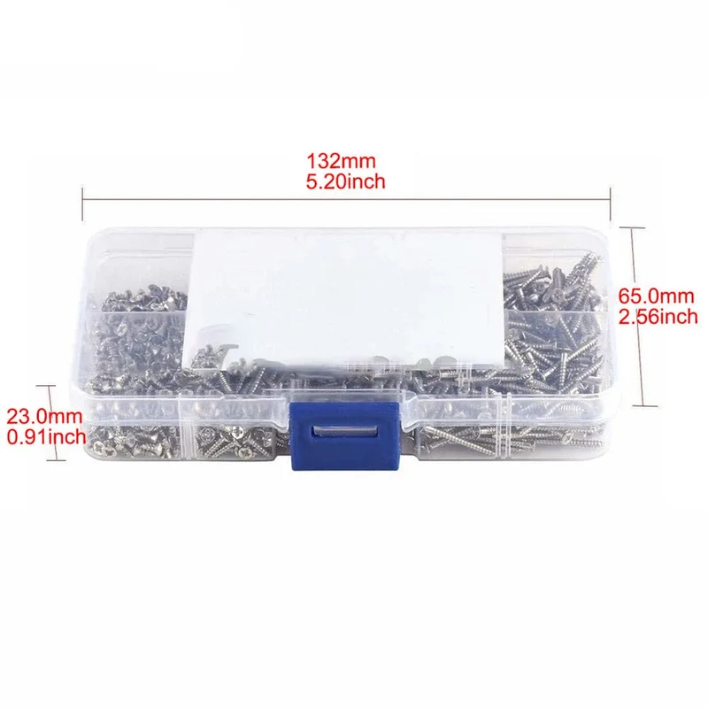 800 Stück/Box Edelstahl Blechschrauben M2x4 M2x5 M2x6 M2x8 M2x10 Sortimentssatz Kontermutter Holzgewinde Nagelschrauben-Sets
