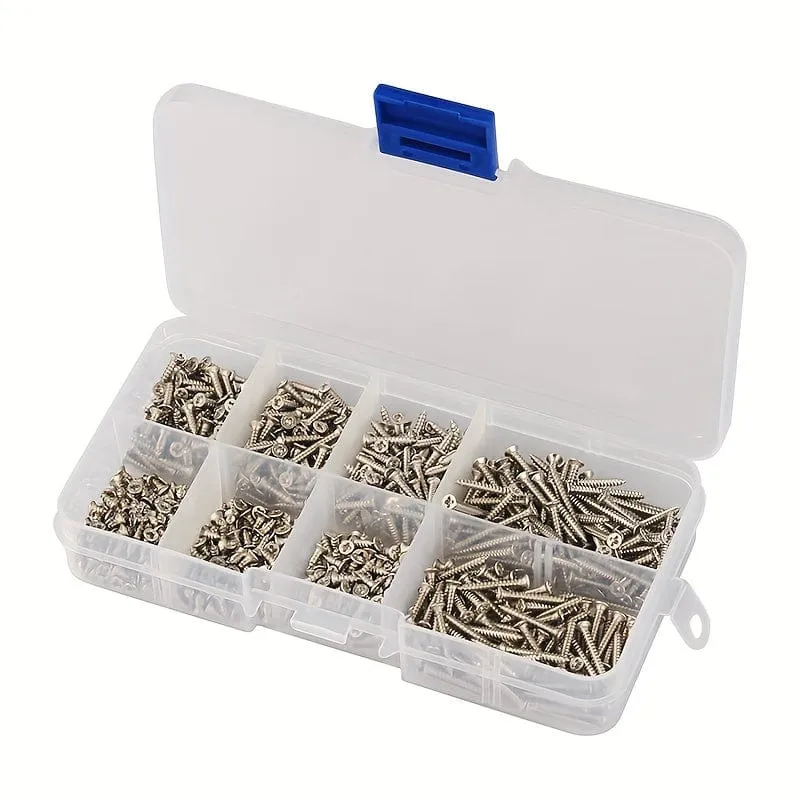 800 Stück/Box Edelstahl Blechschrauben M2x4 M2x5 M2x6 M2x8 M2x10 Sortimentssatz Kontermutter Holzgewinde Nagelschrauben-Sets