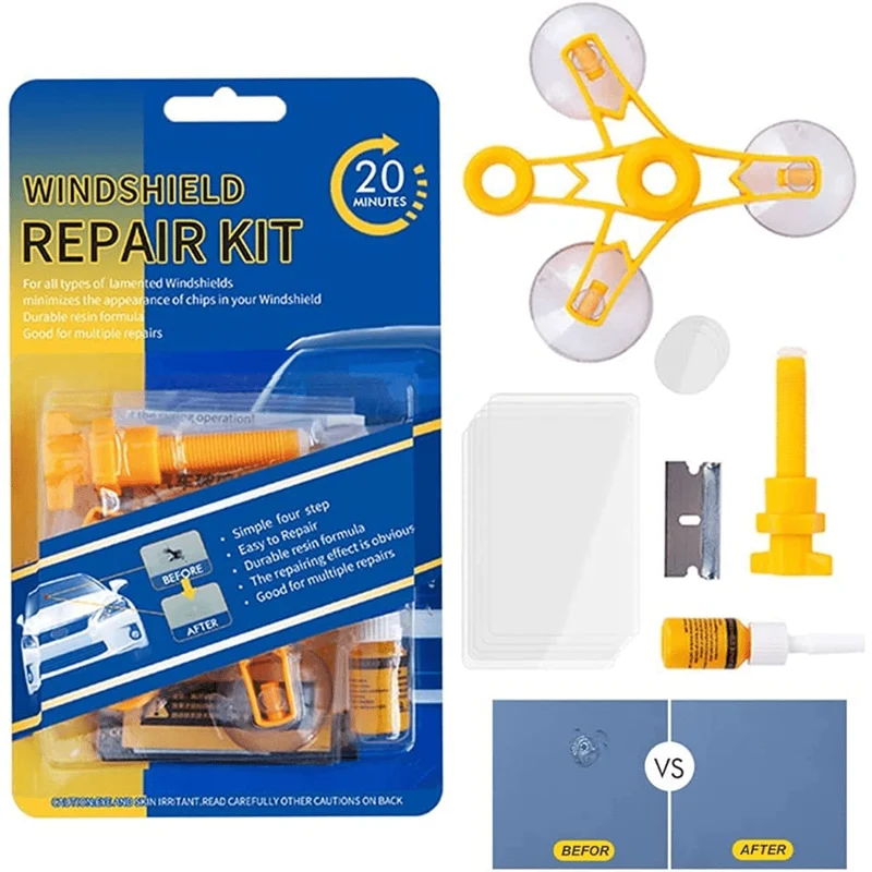 Auto-Windschutzscheiben-Reparaturset, Auto-Windschutzscheiben-Riss-Reparaturwerkzeug mit Windschutzscheiben-Reparaturharz (1er-Set, neu)