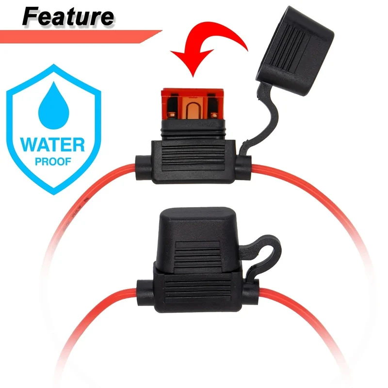 5 Stück Inline-Sicherungshalter + 5 Stück wasserdichte Steckdose Mini-Flachsicherungen Autoersatz 10A für Ford für Kia für Toyota für Renault für Hyundai