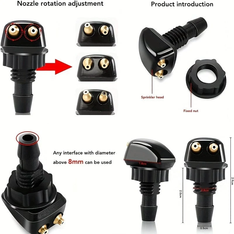 1 Set Universal Style Auto Scheibenwischerdüse 2 Meter Schlauch 6 Anschlüsse 4 Doppelloch Wassersprühdüsen