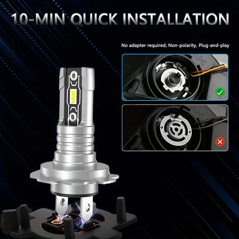 NLpearl 2 Stück H7 LED-Scheinwerferlampen, 20000 lm, 60 W, 6500 K, weiße Nebelscheinwerfer, 5530 Chips, LED-Nebelscheinwerfer, Projektor, superhohe Helligkeit, Auto-Scheinwerferlampen, wasserdicht, 1:1 Mini kabellos, ohne Lüfter, Plug-and-Play