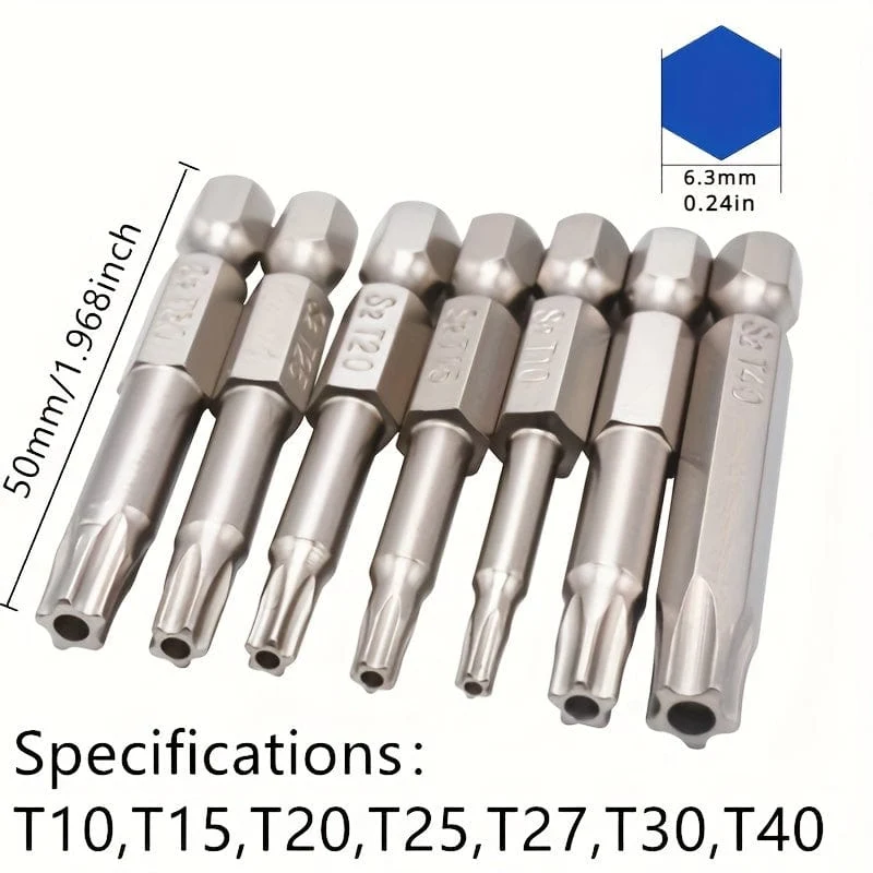7 Stück/Set manipulationssichere Stern-Bits, 1/4 Zoll Sechskantschaft, S2-Stahl-Schraubendreher, vernickelt, 5 cm Länge