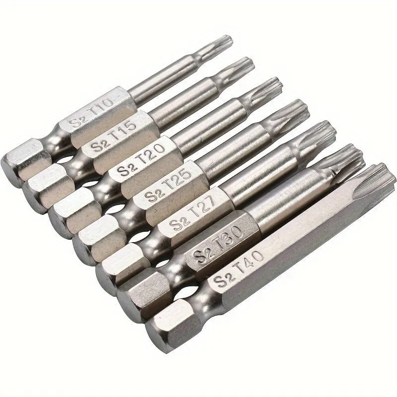7 Stück/Set manipulationssichere Stern-Bits, 1/4 Zoll Sechskantschaft, S2-Stahl-Schraubendreher, vernickelt, 5 cm Länge