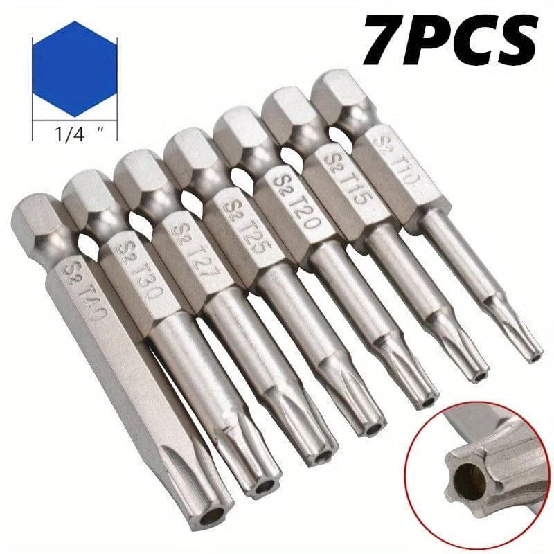 7 Stück/Set manipulationssichere Stern-Bits, 1/4 Zoll Sechskantschaft, S2-Stahl-Schraubendreher, vernickelt, 5 cm Länge