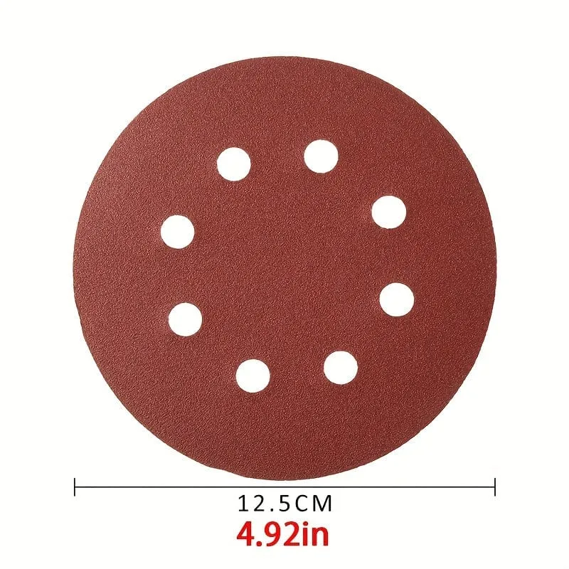 50 Stück 12.5 cm/4.92 Zoll Schleifpapier runde Schleifscheiben – 8-Loch-Klettschleifer-Polierpad zum Polieren und Schleifen