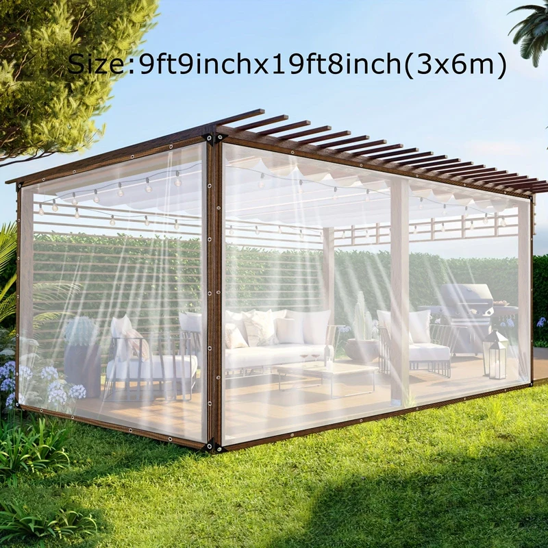 1 Stück transparente Plane mit verstärkten Gommets, wasserdichte Planenabdeckung für Gewächshaus, Balkon, Garten, Terrasse, Veranda, Überdachung, Camping, Outdoor-Zeltabdeckung