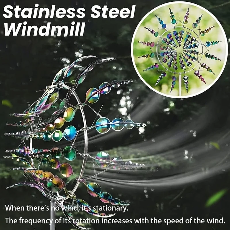 1 Stück magische Windmühle aus Metall, 3D-Windspiel für den Außenbereich aus Metall für Hof und Garten, einzigartige kinetische Windskulpturen und Spinner aus Metall, Windfänger, Windskulptur aus Metall für die Dekoration von Rasen und Terrasse im Freien