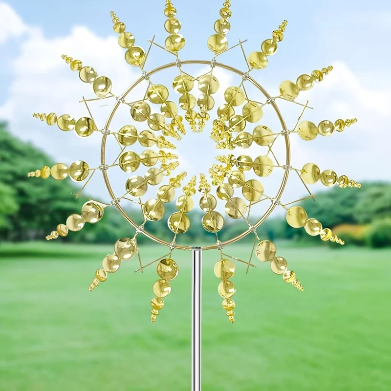 1 Stück magische Windmühle aus Metall, 3D-Windspiel für den Außenbereich aus Metall für Hof und Garten, einzigartige kinetische Windskulpturen und Spinner aus Metall, Windfänger, Windskulptur aus Metall für die Dekoration von Rasen und Terrasse im Freien