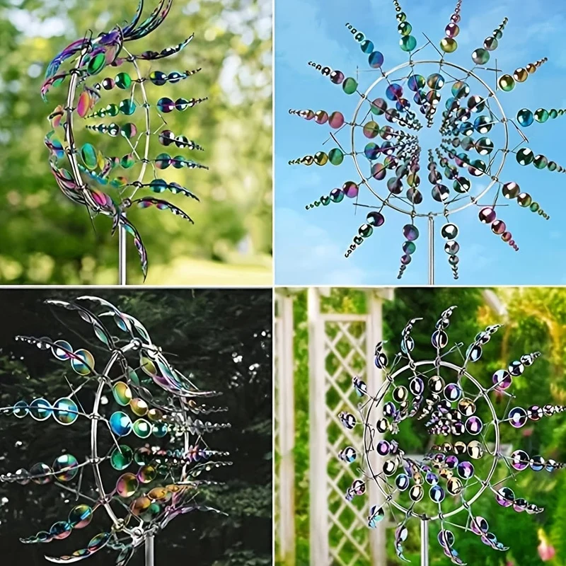 1 Stück magische Windmühle aus Metall, 3D-Windspiel für den Außenbereich aus Metall für Hof und Garten, einzigartige kinetische Windskulpturen und Spinner aus Metall, Windfänger, Windskulptur aus Metall für die Dekoration von Rasen und Terrasse im Freien