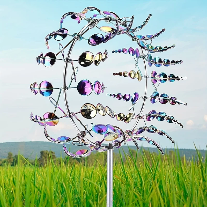 1 Stück magische Windmühle aus Metall, 3D-Windspiel für den Außenbereich aus Metall für Hof und Garten, einzigartige kinetische Windskulpturen und Spinner aus Metall, Windfänger, Windskulptur aus Metall für die Dekoration von Rasen und Terrasse im Freien