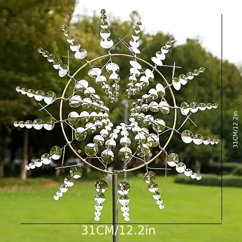 1 Stück magische Windmühle aus Metall, 3D-Windspiel für den Außenbereich aus Metall für Hof und Garten, einzigartige kinetische Windskulpturen und Spinner aus Metall, Windfänger, Windskulptur aus Metall für die Dekoration von Rasen und Terrasse im Freien