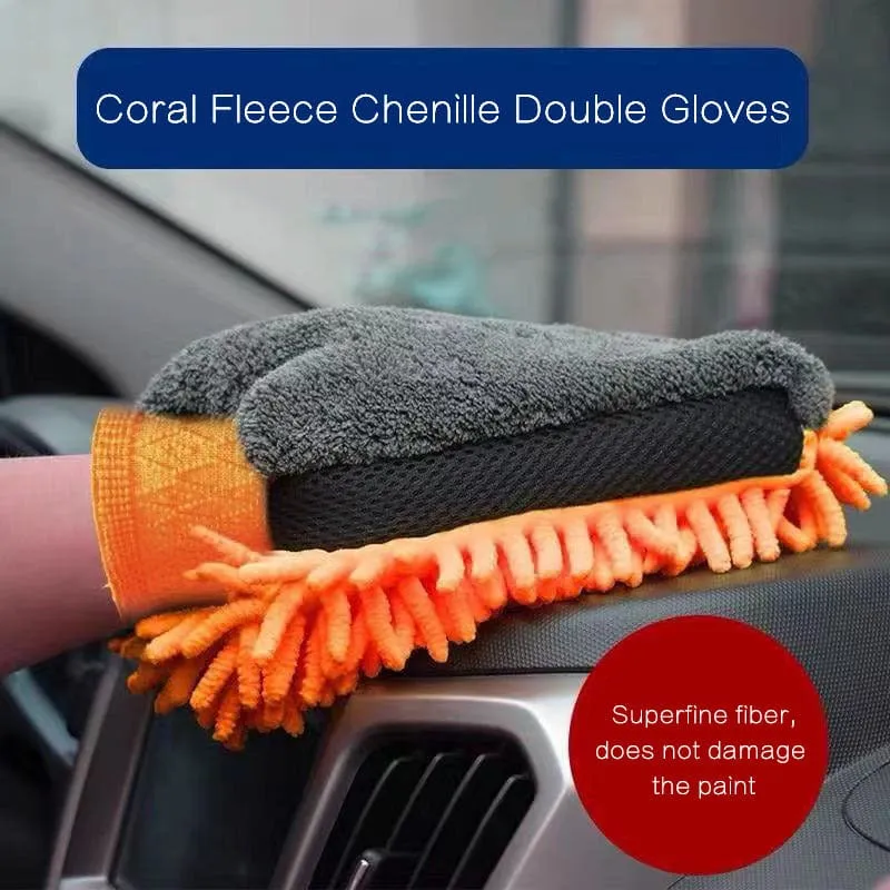 Wasserdichte Autowaschhandschuhe aus Mikrofaser-Chenille, dicker Autoreinigungshandschuh, Wachs-Detailbürste, Autopflege, doppelseitiger Handschuh