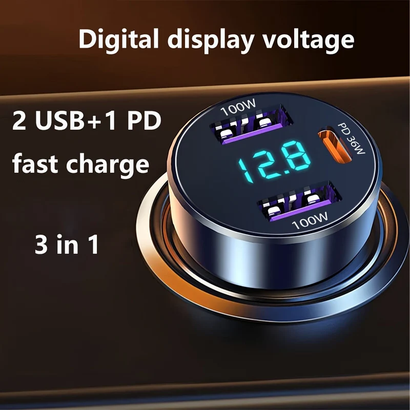 236 W 3-in-1-Autoladegerät, Hochleistungs-Autoladegerät, mit 2 USB- und einem PD36W-Typ-C-Anschluss, Schnellladung, geeignet für Notebook, iPhone, Android, Samsung
