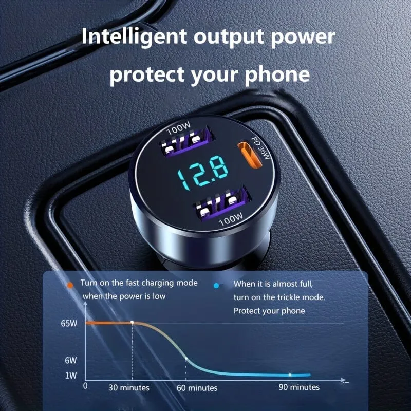 236 W 3-in-1-Autoladegerät, Hochleistungs-Autoladegerät, mit 2 USB- und einem PD36W-Typ-C-Anschluss, Schnellladung, geeignet für Notebook, iPhone, Android, Samsung