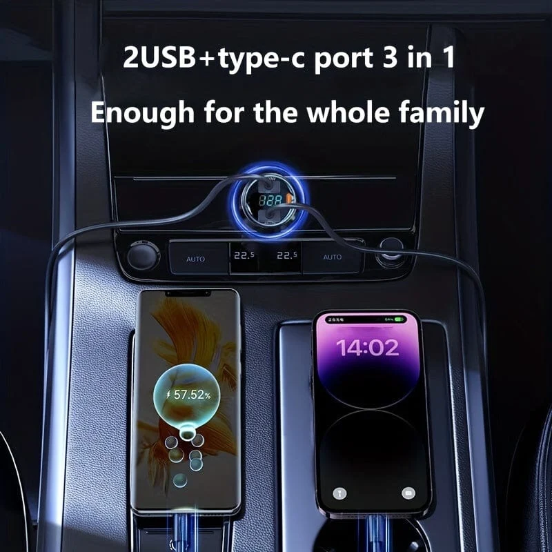 236 W 3-in-1-Autoladegerät, Hochleistungs-Autoladegerät, mit 2 USB- und einem PD36W-Typ-C-Anschluss, Schnellladung, geeignet für Notebook, iPhone, Android, Samsung
