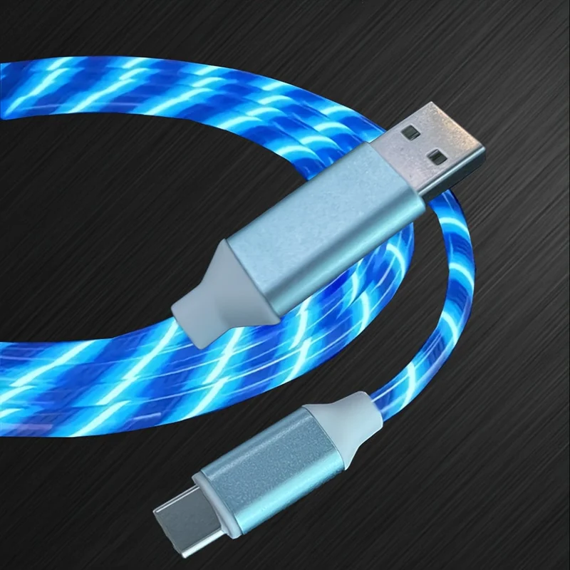 2 m langes Schnelllade-Flow-Light-USB-Ladekabel Typ C, schnelles Laden und Datenübertragung