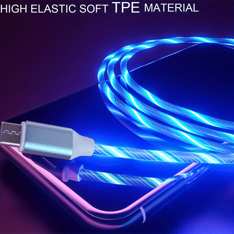 2 m langes Schnelllade-Flow-Light-USB-Ladekabel Typ C, schnelles Laden und Datenübertragung