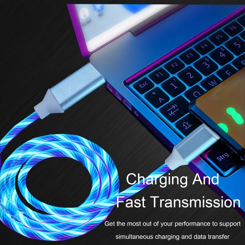 2 m langes Schnelllade-Flow-Light-USB-Ladekabel Typ C, schnelles Laden und Datenübertragung