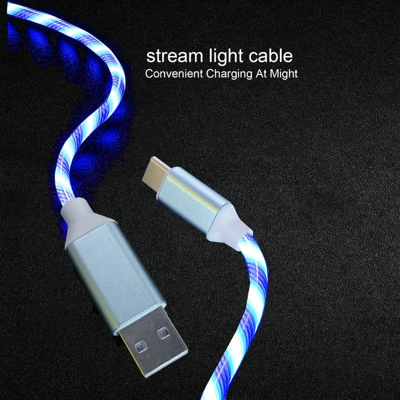 2 m langes Schnelllade-Flow-Light-USB-Ladekabel Typ C, schnelles Laden und Datenübertragung