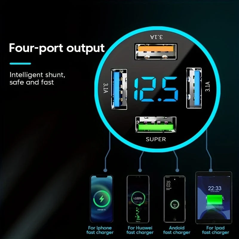Superschnelles 66-W-PD20W-QC3.0-SCP-AFC-Autoladegerät: Laden Sie Ihr iPhone/iPad, Samsung, Android und mehr blitzschnell auf – mit Digitalanzeige!