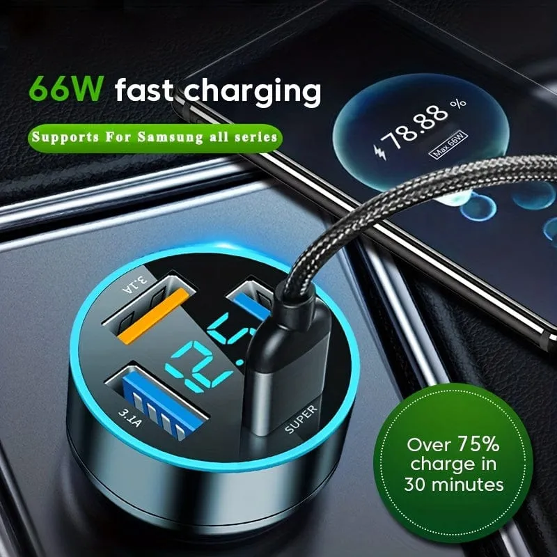 Superschnelles 66-W-PD20W-QC3.0-SCP-AFC-Autoladegerät: Laden Sie Ihr iPhone/iPad, Samsung, Android und mehr blitzschnell auf – mit Digitalanzeige!