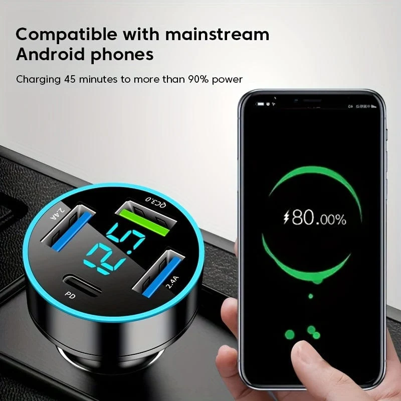 Superschnelles 66-W-PD20W-QC3.0-SCP-AFC-Autoladegerät: Laden Sie Ihr iPhone/iPad, Samsung, Android und mehr blitzschnell auf – mit Digitalanzeige!