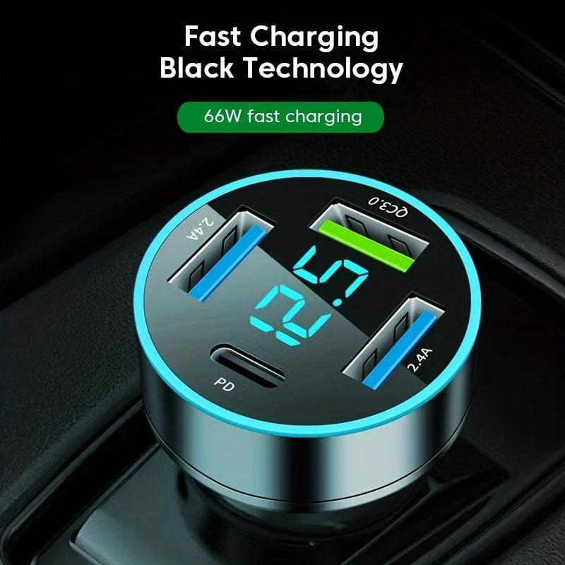 Superschnelles 66-W-PD20W-QC3.0-SCP-AFC-Autoladegerät: Laden Sie Ihr iPhone/iPad, Samsung, Android und mehr blitzschnell auf – mit Digitalanzeige!