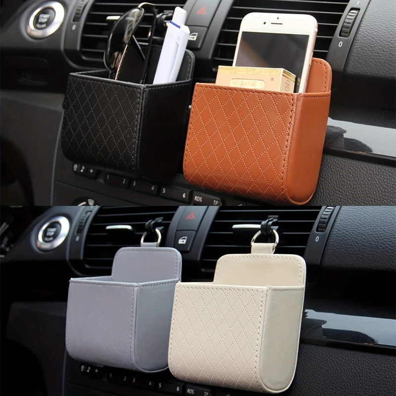 1 Packung Aufbewahrungstasche für Lüftungsschlitze, Autozubehör, multifunktionale Aufbewahrungsbox aus Leder für Lüftungsschlitze, Telefonhalter, Organizer-Tasche