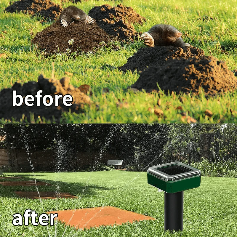 1/2 Stück, Ultraschall-Solar-Schädlingsvertreiber, Bewegungsmelder, wasserdicht, für Garten, Nutztiere, Insekten, Maulwürfe, Vögel, Schlangen (10 m/20 m/50 m)