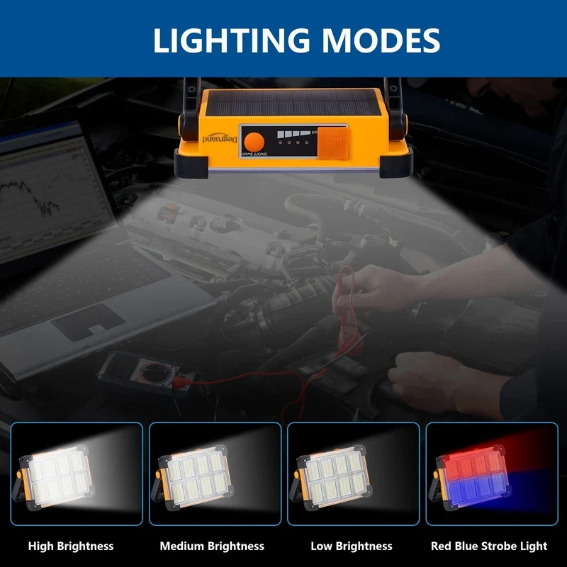 1 Stück Degruand wiederaufladbare LED-Arbeits-Solarleuchte, tragbares, ultrahelles Flutlicht, wasserdichtes kabelloses Licht, bodenstehend, für Stromausfall, Notfall-Arbeitsleuchte/Camping im Freien/Angeln