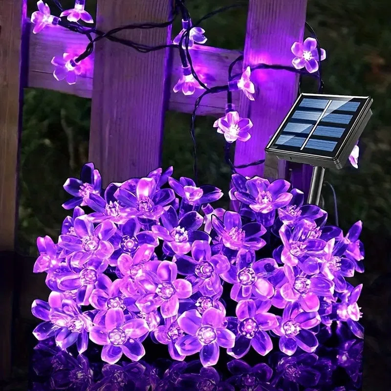 Solar-Lichterkette mit violetten Kirschblüten, 8 Funktionen, Lichterkette für Hof, Balkon, Outdoor, Camping, Dekoration, Urlaubs-LED-Atmosphärenlicht, 1 Lichterkette mit 5 Metern 20 Lichtern oder 6.5 Metern 30 Lichtern