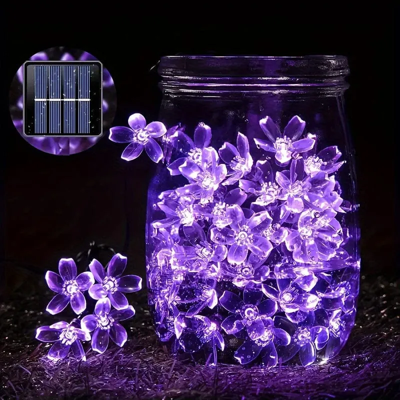 Solar-Lichterkette mit violetten Kirschblüten, 8 Funktionen, Lichterkette für Hof, Balkon, Outdoor, Camping, Dekoration, Urlaubs-LED-Atmosphärenlicht, 1 Lichterkette mit 5 Metern 20 Lichtern oder 6.5 Metern 30 Lichtern