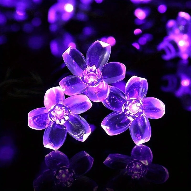 Solar-Lichterkette mit violetten Kirschblüten, 8 Funktionen, Lichterkette für Hof, Balkon, Outdoor, Camping, Dekoration, Urlaubs-LED-Atmosphärenlicht, 1 Lichterkette mit 5 Metern 20 Lichtern oder 6.5 Metern 30 Lichtern