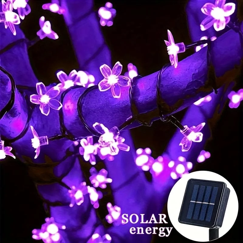Solar-Lichterkette mit violetten Kirschblüten, 8 Funktionen, Lichterkette für Hof, Balkon, Outdoor, Camping, Dekoration, Urlaubs-LED-Atmosphärenlicht, 1 Lichterkette mit 5 Metern 20 Lichtern oder 6.5 Metern 30 Lichtern