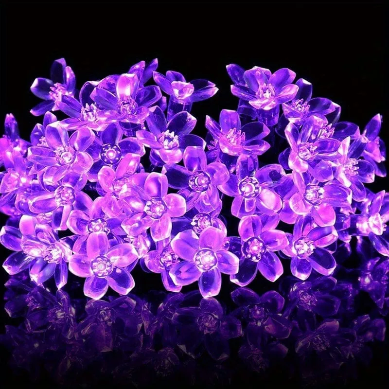 Solar-Lichterkette mit violetten Kirschblüten, 8 Funktionen, Lichterkette für Hof, Balkon, Outdoor, Camping, Dekoration, Urlaubs-LED-Atmosphärenlicht, 1 Lichterkette mit 5 Metern 20 Lichtern oder 6.5 Metern 30 Lichtern