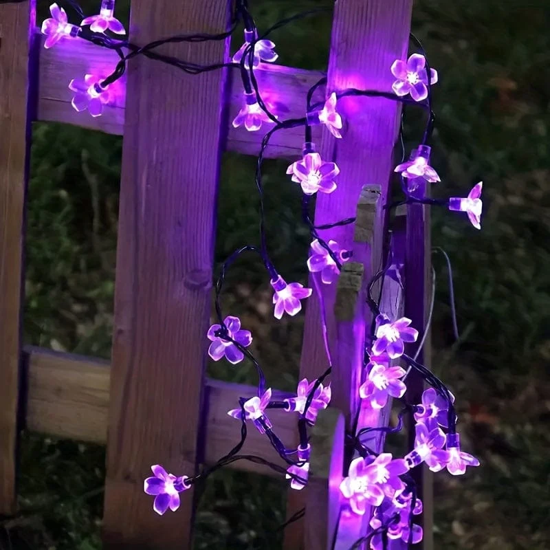 Solar-Lichterkette mit violetten Kirschblüten, 8 Funktionen, Lichterkette für Hof, Balkon, Outdoor, Camping, Dekoration, Urlaubs-LED-Atmosphärenlicht, 1 Lichterkette mit 5 Metern 20 Lichtern oder 6.5 Metern 30 Lichtern