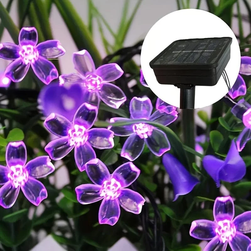 Solar-Lichterkette mit violetten Kirschblüten, 8 Funktionen, Lichterkette für Hof, Balkon, Outdoor, Camping, Dekoration, Urlaubs-LED-Atmosphärenlicht, 1 Lichterkette mit 5 Metern 20 Lichtern oder 6.5 Metern 30 Lichtern