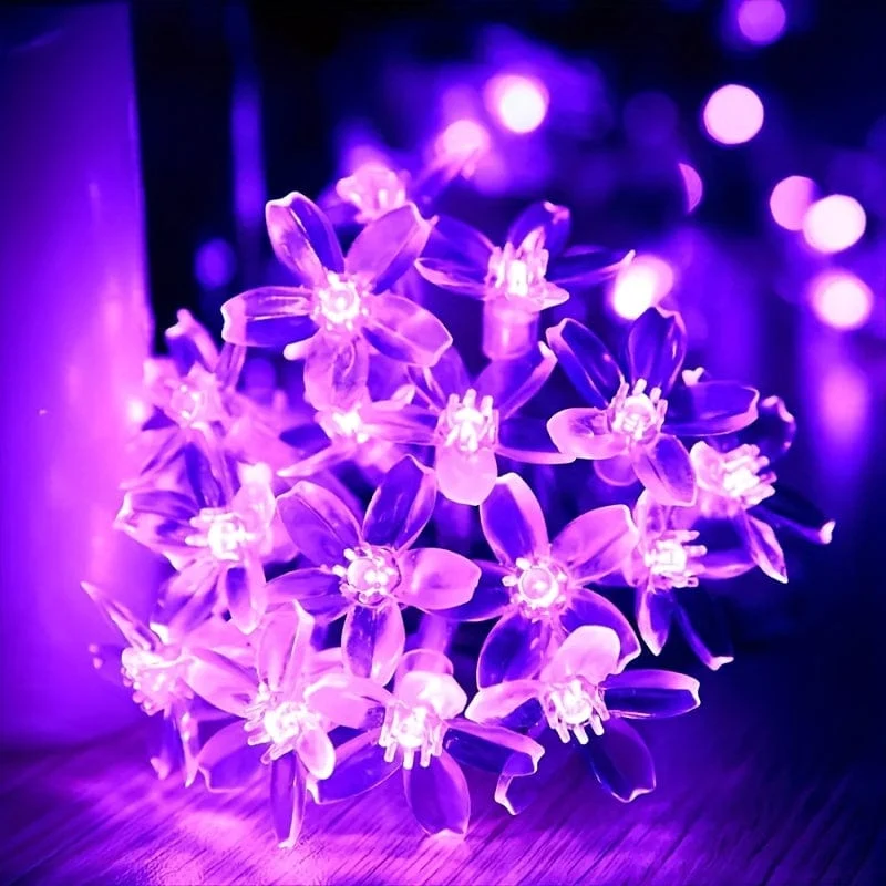 Solar-Lichterkette mit violetten Kirschblüten, 8 Funktionen, Lichterkette für Hof, Balkon, Outdoor, Camping, Dekoration, Urlaubs-LED-Atmosphärenlicht, 1 Lichterkette mit 5 Metern 20 Lichtern oder 6.5 Metern 30 Lichtern
