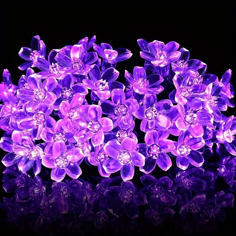 Solar-Lichterkette mit violetten Kirschblüten, 8 Funktionen, Lichterkette für Hof, Balkon, Outdoor, Camping, Dekoration, Urlaubs-LED-Atmosphärenlicht, 1 Lichterkette mit 5 Metern 20 Lichtern oder 6.5 Metern 30 Lichtern