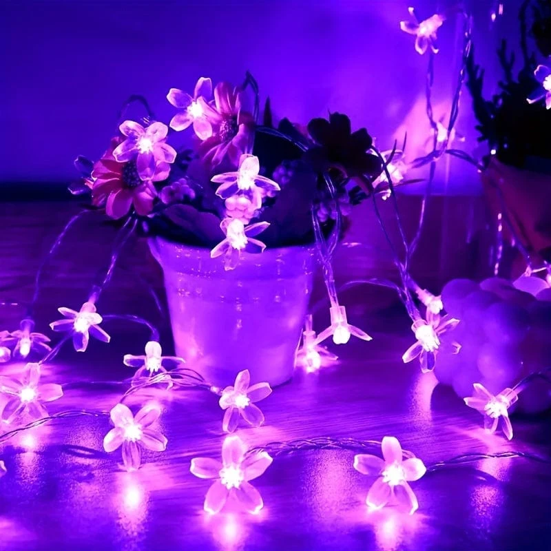 Solar-Lichterkette mit violetten Kirschblüten, 8 Funktionen, Lichterkette für Hof, Balkon, Outdoor, Camping, Dekoration, Urlaubs-LED-Atmosphärenlicht, 1 Lichterkette mit 5 Metern 20 Lichtern oder 6.5 Metern 30 Lichtern