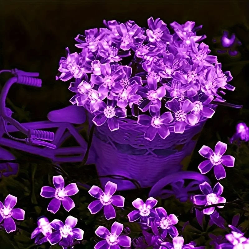 Solar-Lichterkette mit violetten Kirschblüten, 8 Funktionen, Lichterkette für Hof, Balkon, Outdoor, Camping, Dekoration, Urlaubs-LED-Atmosphärenlicht, 1 Lichterkette mit 5 Metern 20 Lichtern oder 6.5 Metern 30 Lichtern