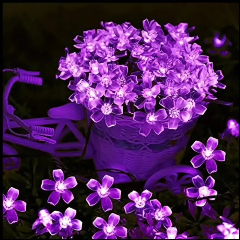Solar-Lichterkette mit violetten Kirschblüten, 8 Funktionen, Lichterkette für Hof, Balkon, Outdoor, Camping, Dekoration, Urlaubs-LED-Atmosphärenlicht, 1 Lichterkette mit 5 Metern 20 Lichtern oder 6.5 Metern 30 Lichtern