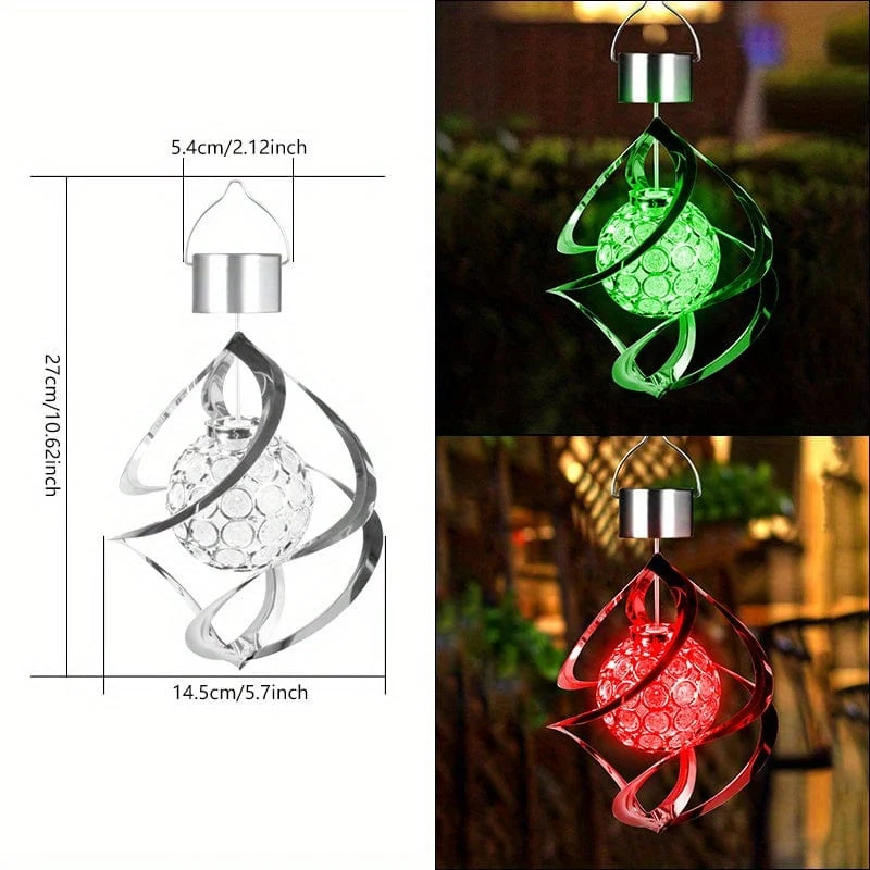 1 Stück Windspinner-Solarlicht, LED-Windspiele, Outdoor-Dekoration, wechselnde Farbe, Kugel-Windspiele, Solar-Hängelaterne für Zuhause, Garten, Außendekoration