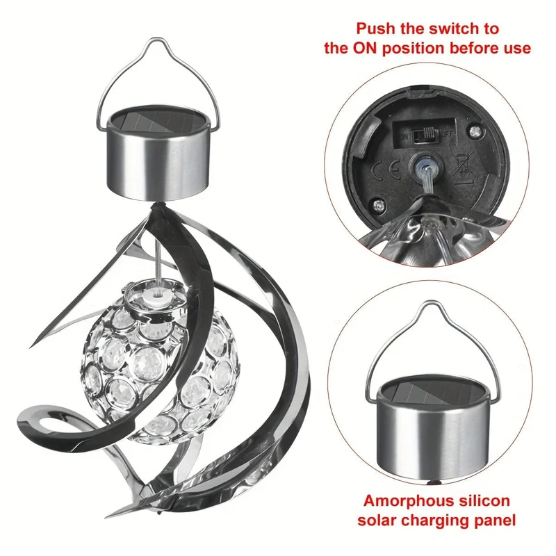1 Stück Windspinner-Solarlicht, LED-Windspiele, Outdoor-Dekoration, wechselnde Farbe, Kugel-Windspiele, Solar-Hängelaterne für Zuhause, Garten, Außendekoration