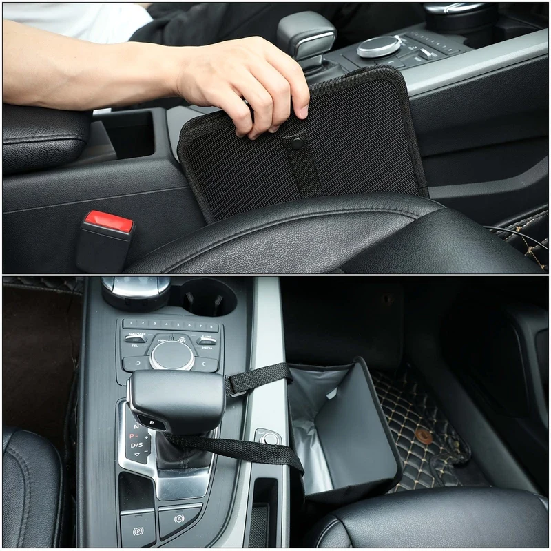 Hängender Auto-Mülleimer, Armlehnenbox, hängender Müllkorb, 2 Gallonen, wasserdicht, schwarzer Müll-Organizer, Auto-Innenzubehör