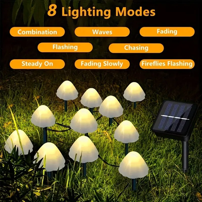 1 Set Solar kleiner Pilz 10 Lichter, wasserdichte Solar-Terrassenlichter, Solar-Lichterketten, für Garten, Hof, Veranda, Hochzeit, Party-Dekoration