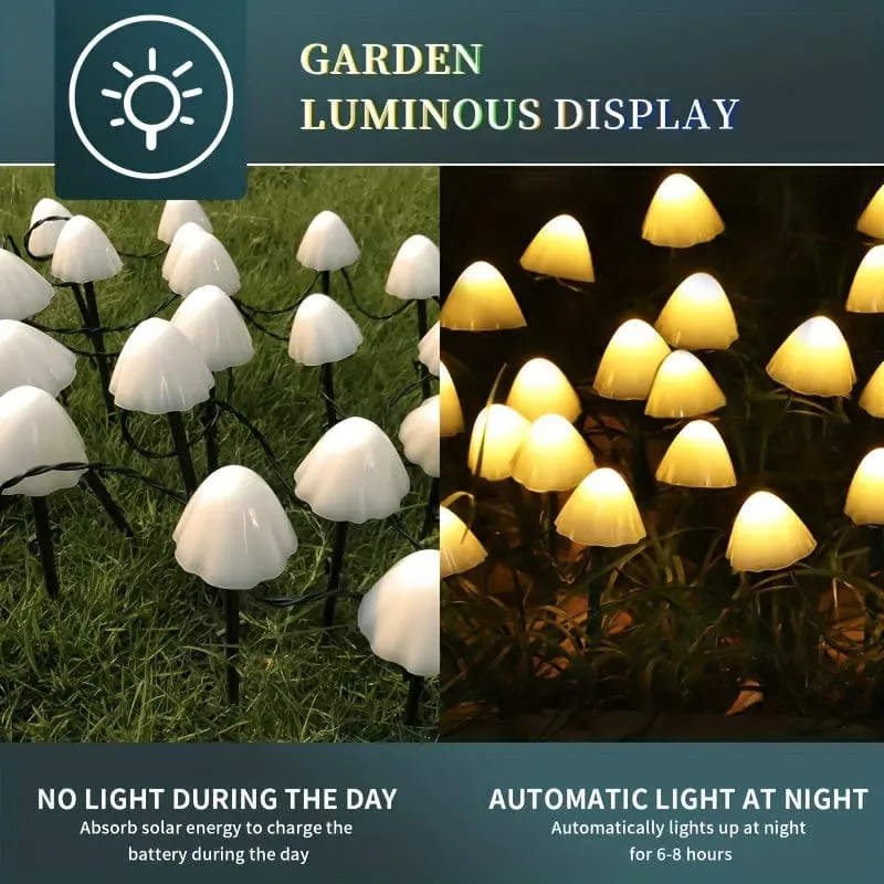 1 Set Solar kleiner Pilz 10 Lichter, wasserdichte Solar-Terrassenlichter, Solar-Lichterketten, für Garten, Hof, Veranda, Hochzeit, Party-Dekoration